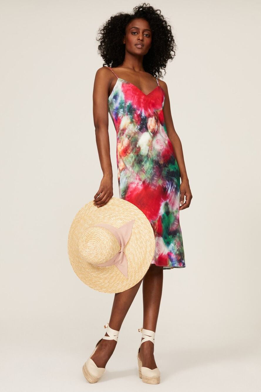 Adam Lippes Watercolor Blurred Floral Print Satin Slip Midi Dress Size 4